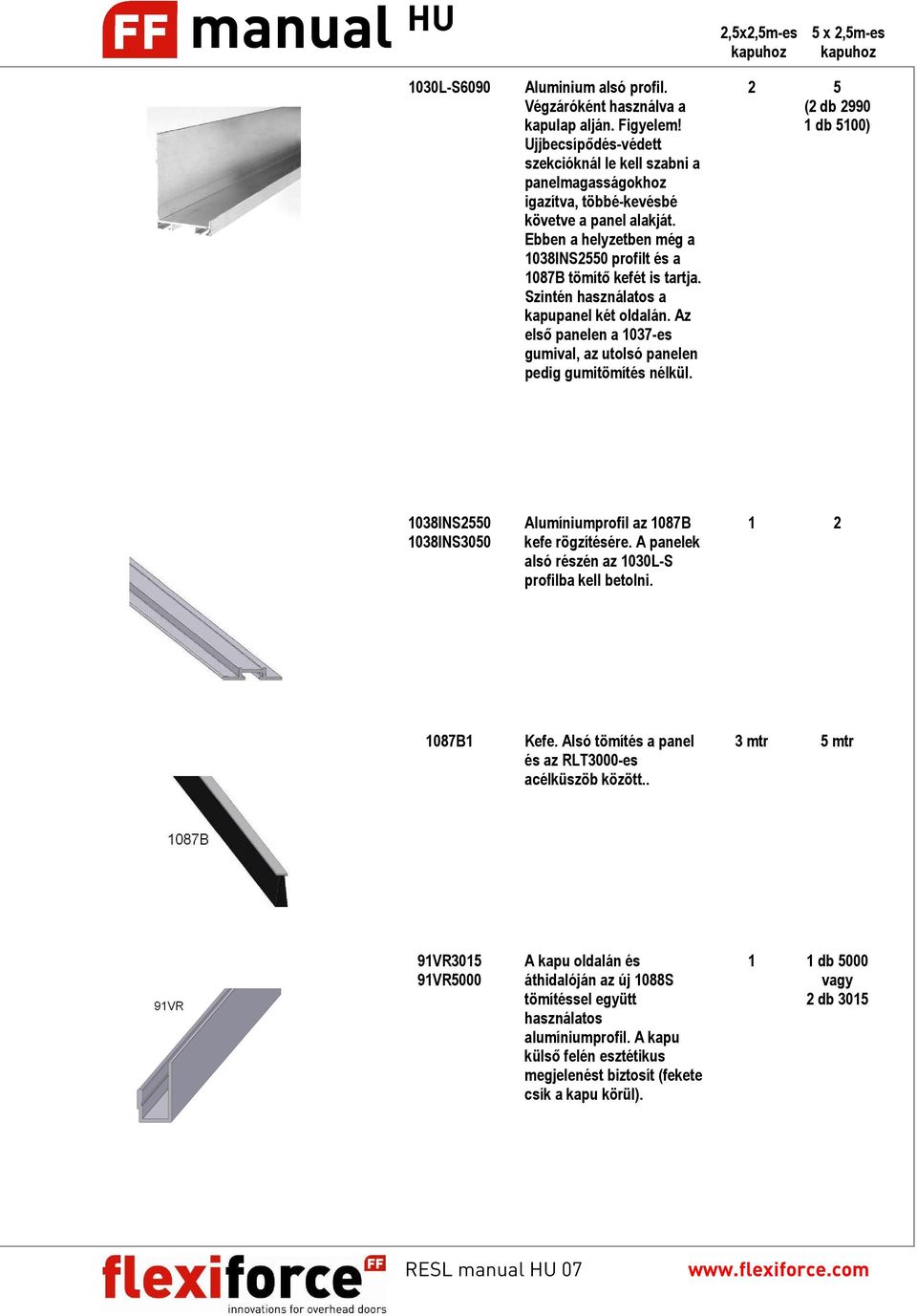 Szintén használatos a kapupanel két oldalán. Az első panelen a 1037-es gumival, az utolsó panelen pedig gumitömítés nélkül.