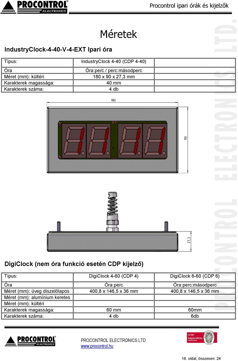 DigiClock 4-60 (CDP 4) DigiClock 6-60 (CDP 6) Óra Óra:perc Óra:perc:másodperc Méret (mm): üveg díszelőlapos 400,8 x 146,5 x 36 mm 400,8