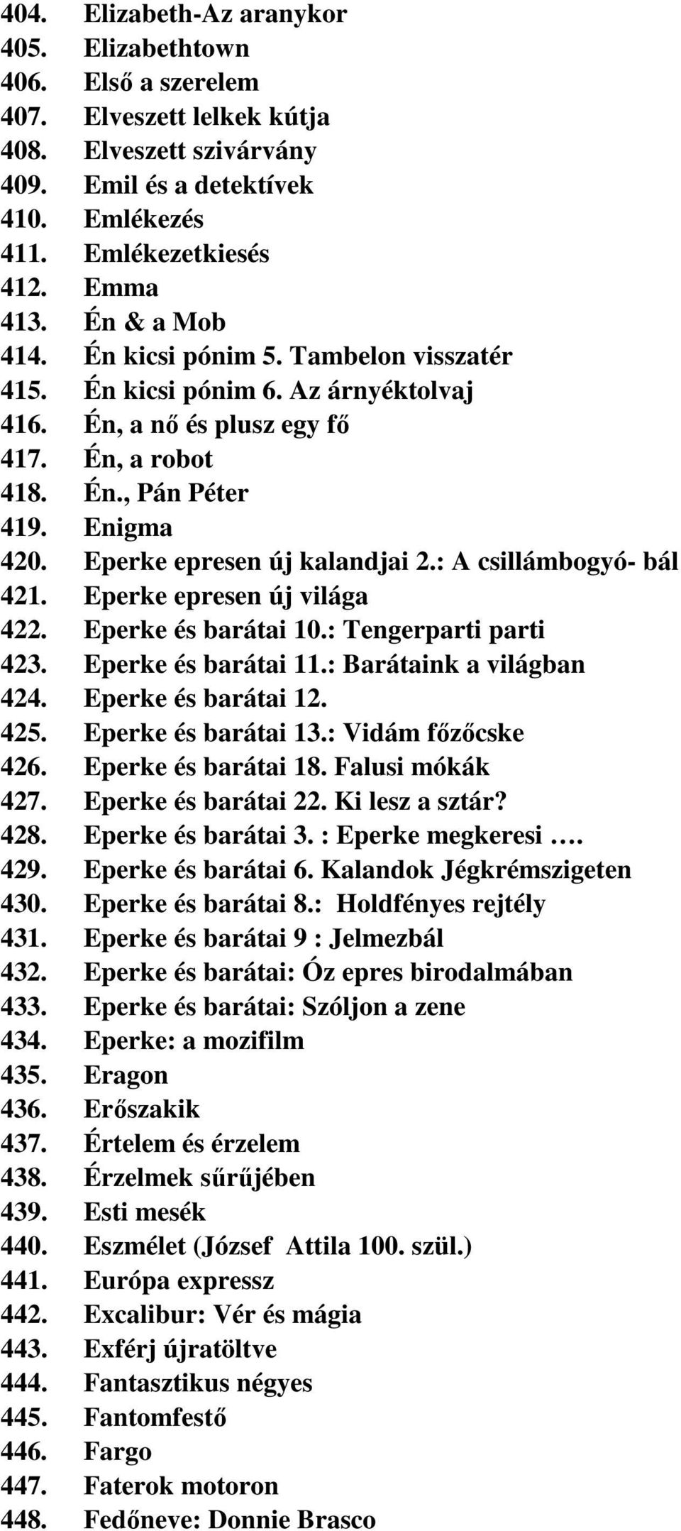 Eperke epresen új kalandjai 2.: A csillámbogyó- bál 421. Eperke epresen új világa 422. Eperke és barátai 10.: Tengerparti parti 423. Eperke és barátai 11.: Barátaink a világban 424.