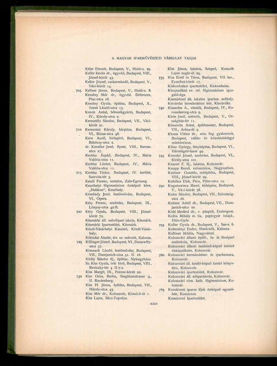 , Károly-utca 2. Keresztély Sándor, Bndapest, VII., Vácikörút 21. 710 Keresztesi Károly, kárpitos, Budapest, VI., Rózsa-utca 48. Kern Aurél, hirlapiró, Budapest, VI., Rákóczy-utca 2. dr.