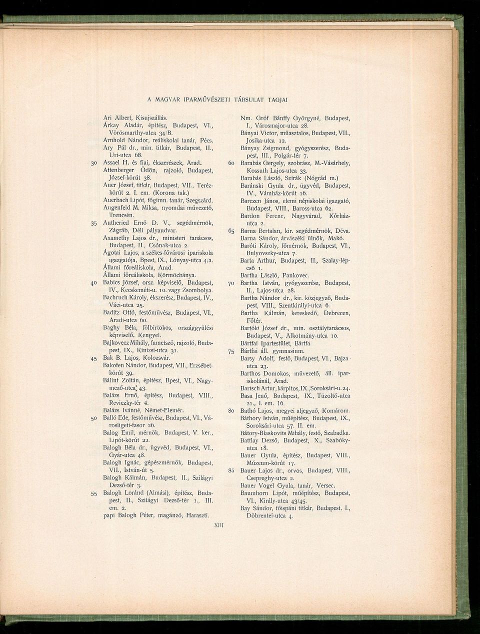 Augenfeld M. Miksa, nyomdai művezető, Trencsén. 35 Autheried Ernő D. V., segédmérnök, Zágráb, Déli pályaudvar. Axamethy Lajos dr., ministeri tanácsos, Budapest, II., Csónak-utca 2.