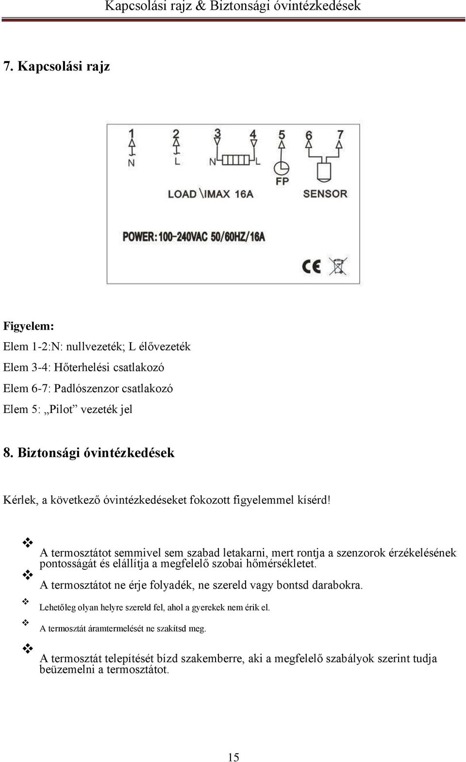 Biztonsági óvintézkedések Kérlek, a következő óvintézkedéseket fokozott figyelemmel kísérd!