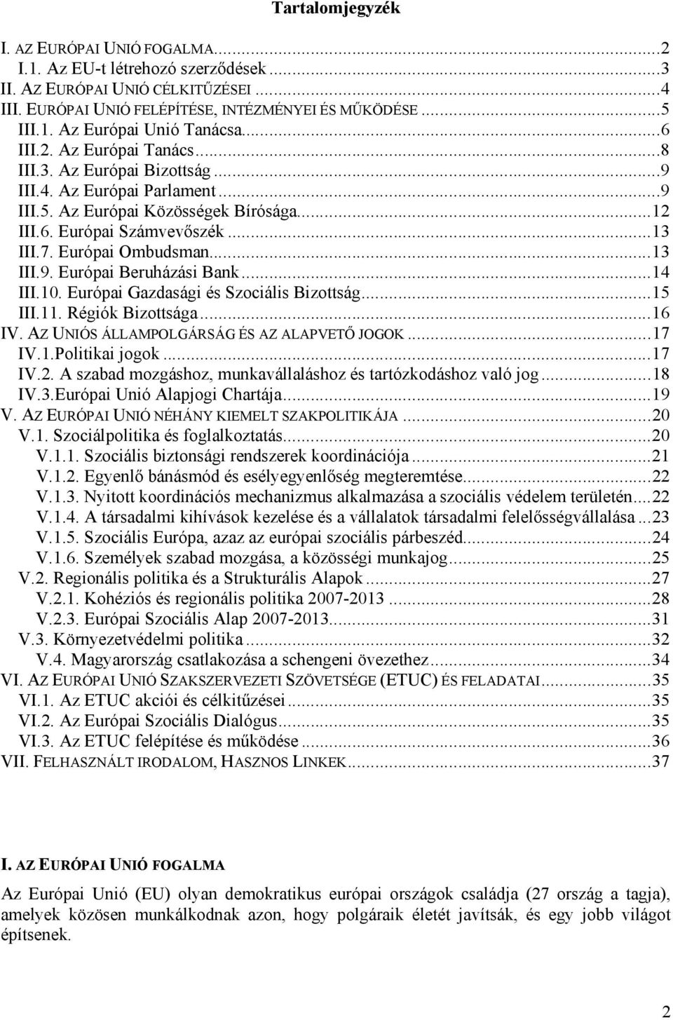 ..13 III.9. Európai Beruházási Bank...14 III.10. Európai Gazdasági és Szociális Bizottság...15 III.11. Régiók Bizottsága...16 IV. AZ UNIÓS ÁLLAMPOLGÁRSÁG ÉS AZ ALAPVETŐ JOGOK...17 IV.1.Politikai jogok.