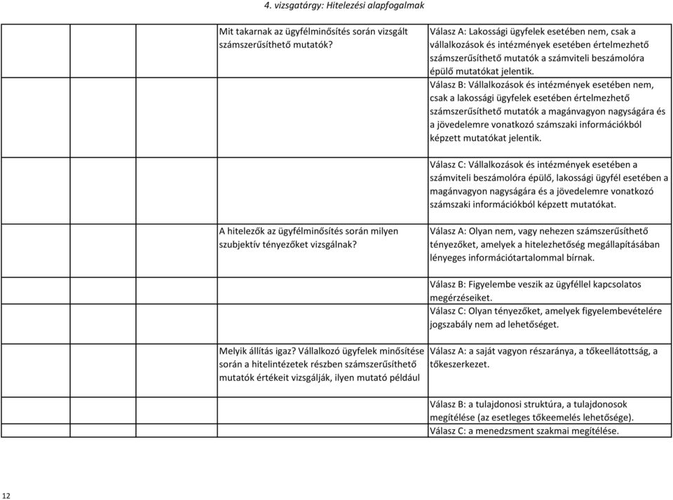 Válasz B: Vállalkozások és intézmények esetében nem, csak a lakossági ügyfelek esetében értelmezhető számszerűsíthető mutatók a magánvagyon nagyságára és a jövedelemre vonatkozó számszaki