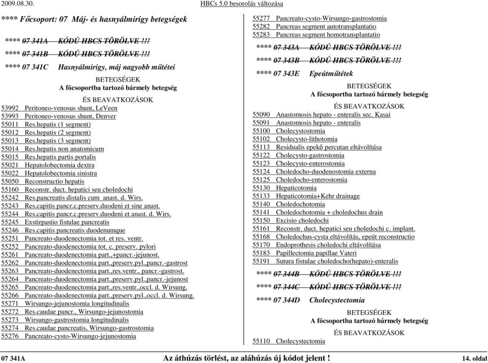 hepatis (1 segment) 55012 Res.hepatis (2 segment) 55013 Res.hepatis (3 segment) 55014 Res.hepatis non anatomicum 55015 Res.