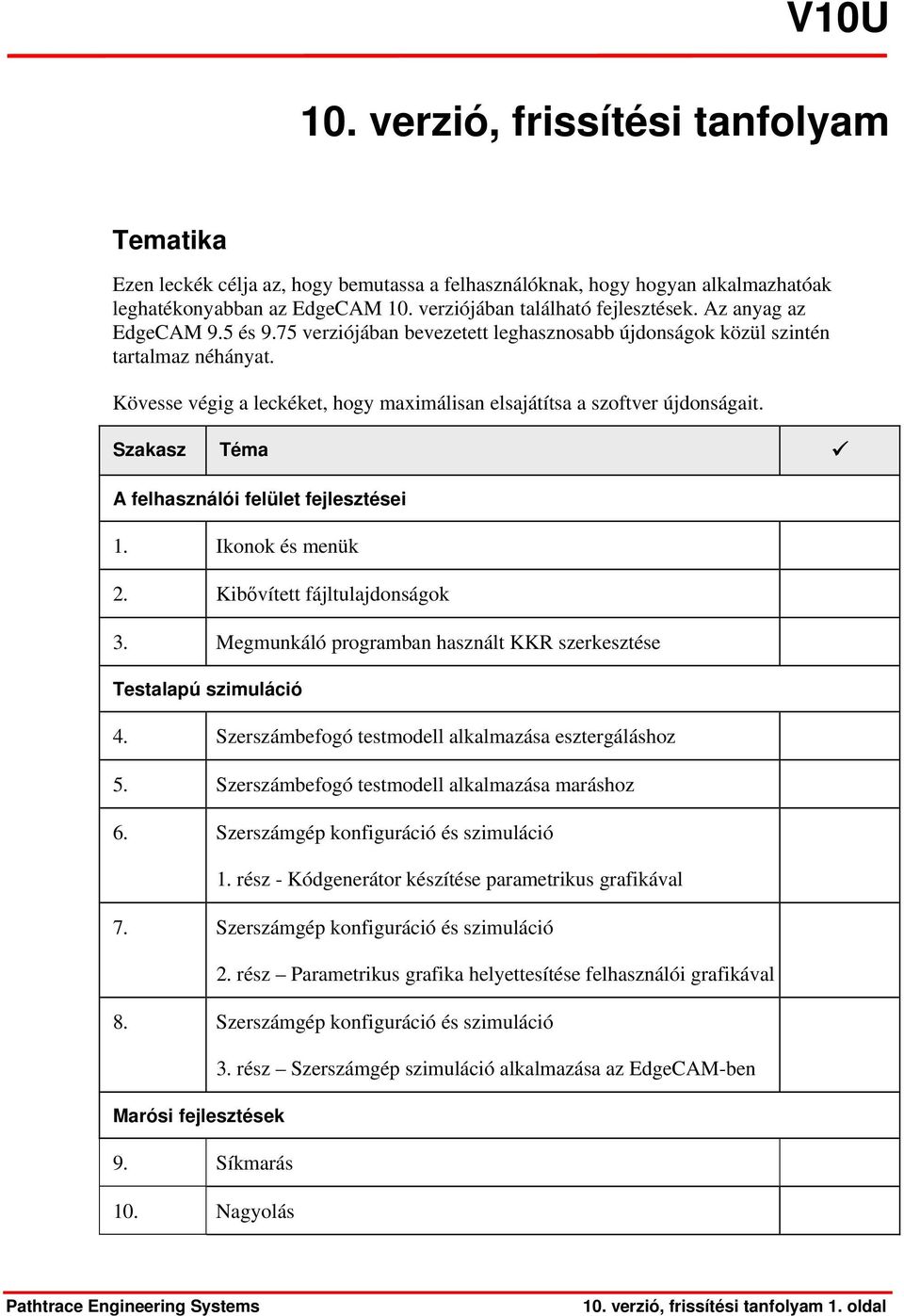 Szakasz Téma A felhasználói felület fejlesztései 1. Ikonok és menük 2. Kibővített fájltulajdonságok 3. Megmunkáló programban használt KKR szerkesztése Testalapú szimuláció 4.