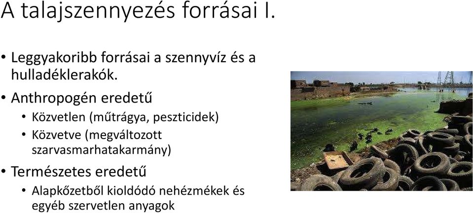 Anthropogén eredetű Közvetlen (műtrágya, peszticidek) Közvetve