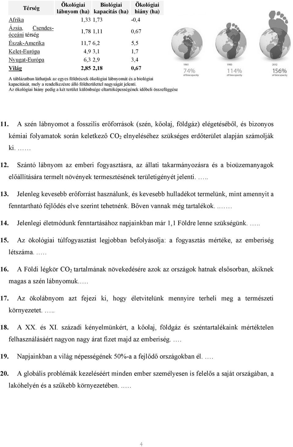 Az ökológiai hiány pedig a két terület különbsége eltartóképességének időbeli összefüggése 11.