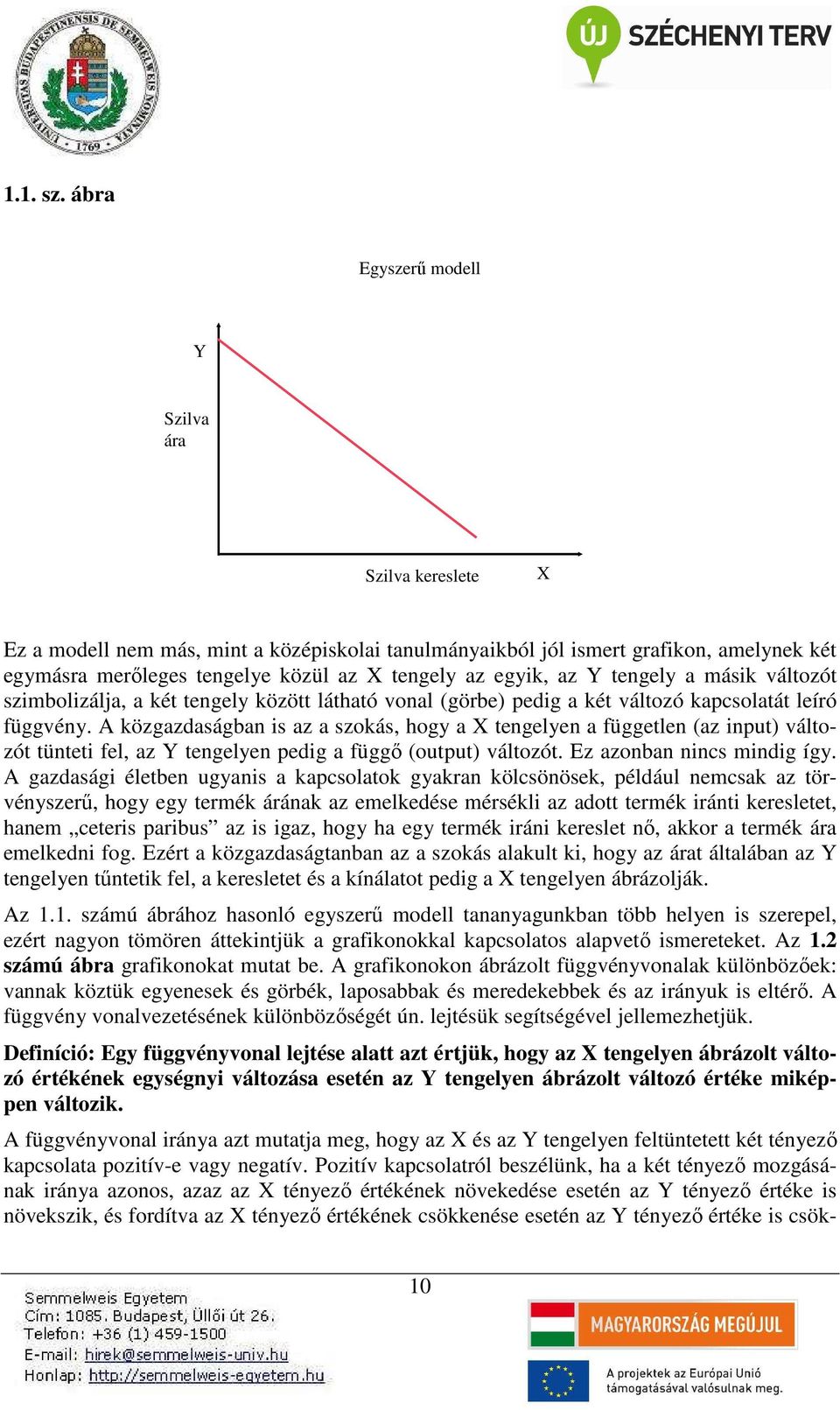 egyik, az Y tengely a másik változót szimbolizálja, a két tengely között látható vonal (görbe) pedig a két változó kapcsolatát leíró függvény.