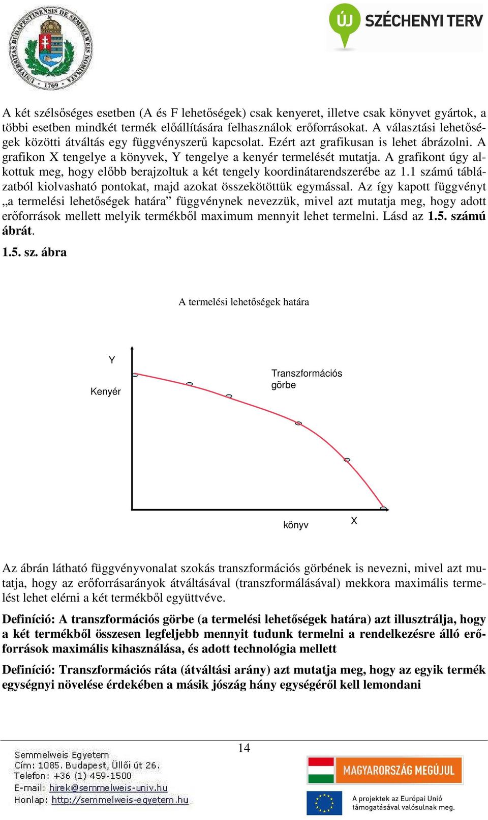 A grafikont úgy alkottuk meg, hogy előbb berajzoltuk a két tengely koordinátarendszerébe az 1.1 számú táblázatból kiolvasható pontokat, majd azokat összekötöttük egymással.