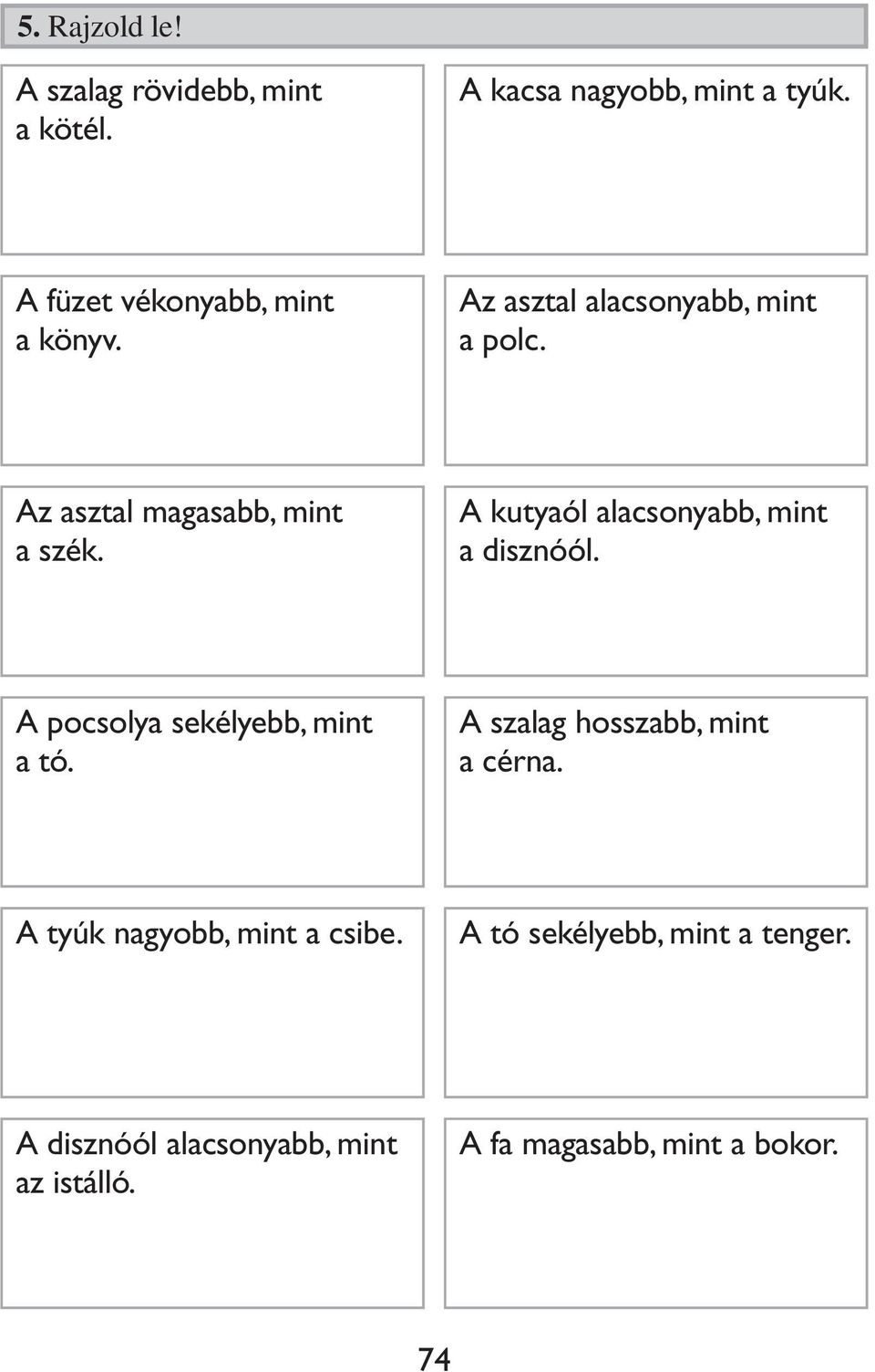 A kutyaól alacsonyabb, mint a disznóól. A pocsolya sekélyebb, mint ató. A szalag hosszabb, mint a cérna.