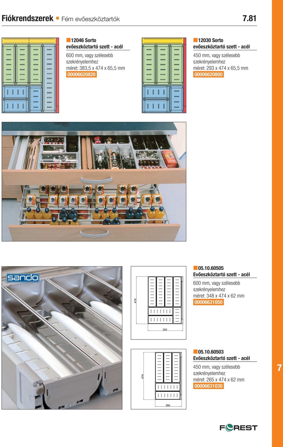 Sorto evőeszköztartó szett - acél 450 mm, vagy szélesebb szekrényelemhez méret: 293 x 44 x 65,5 mm 00006620800 44 44 n05.10.
