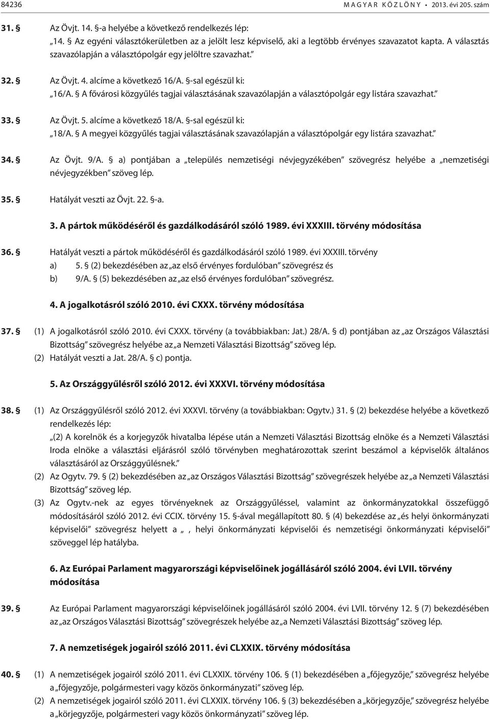 alcíme a következő 16/A. -sal egészül ki: 16/A. A fővárosi közgyűlés tagjai választásának szavazólapján a választópolgár egy listára szavazhat. 33. Az Övjt. 5. alcíme a következő 18/A.