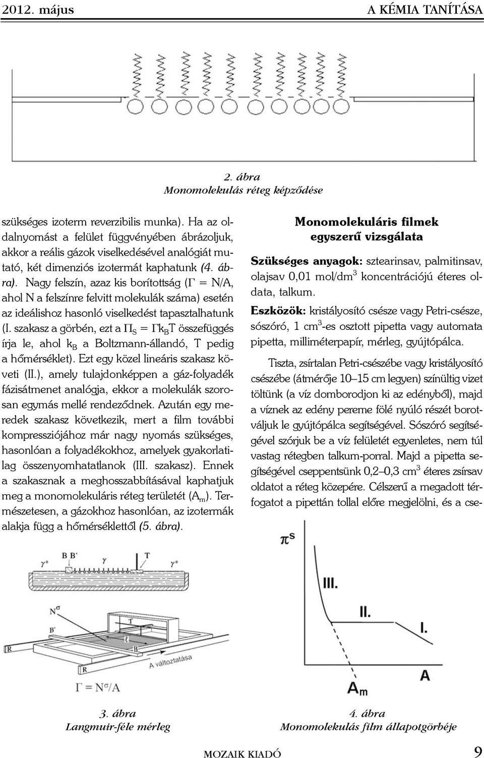 Nagy felszín, azaz kis borítottság (Γ = N/A, ahol N a felszínre felvitt molekulák száma) esetén az ideálishoz hasonló viselkedést tapasztalhatunk (I.