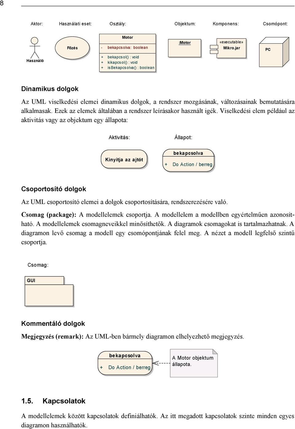 alkalmasak. Ezek az elemek általában a rendszer leírásakor használt igé k.