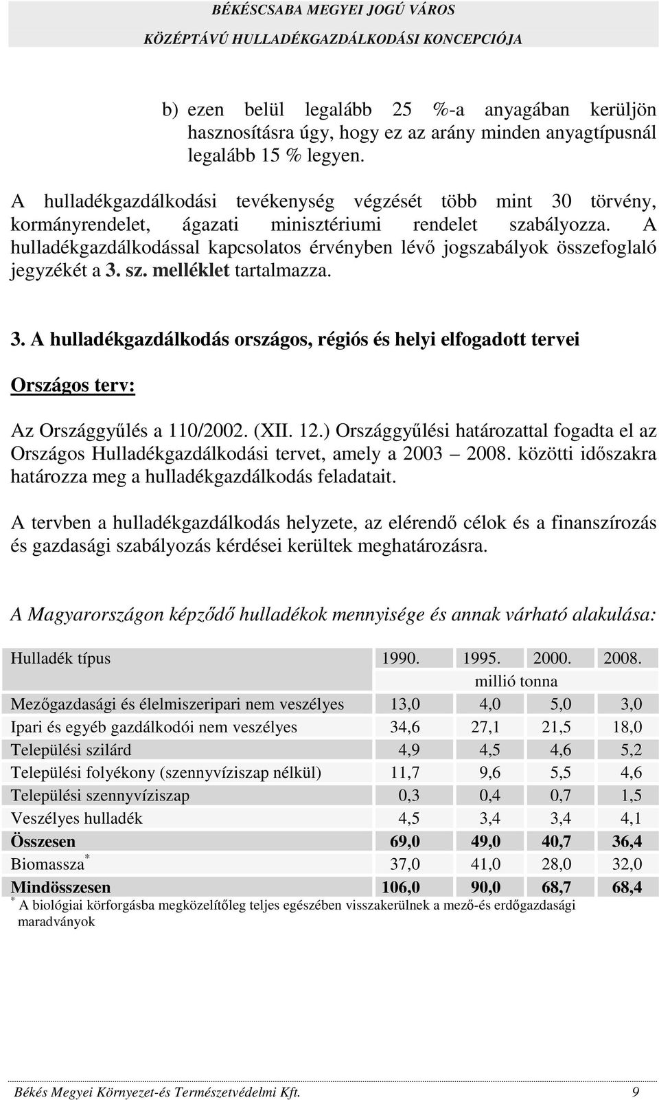 A hulladékgazdálkodással kapcsolatos érvényben lévő jogszabályok összefoglaló jegyzékét a 3.