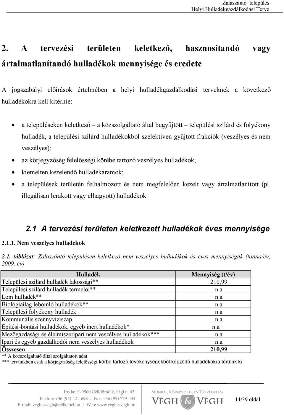 (veszélyes és nem veszélyes); az körjegyzıség felelısségi körébe tartozó veszélyes hulladékok; kiemelten kezelendı hulladékáramok; a települések területén felhalmozott és nem megfelelıen kezelt vagy