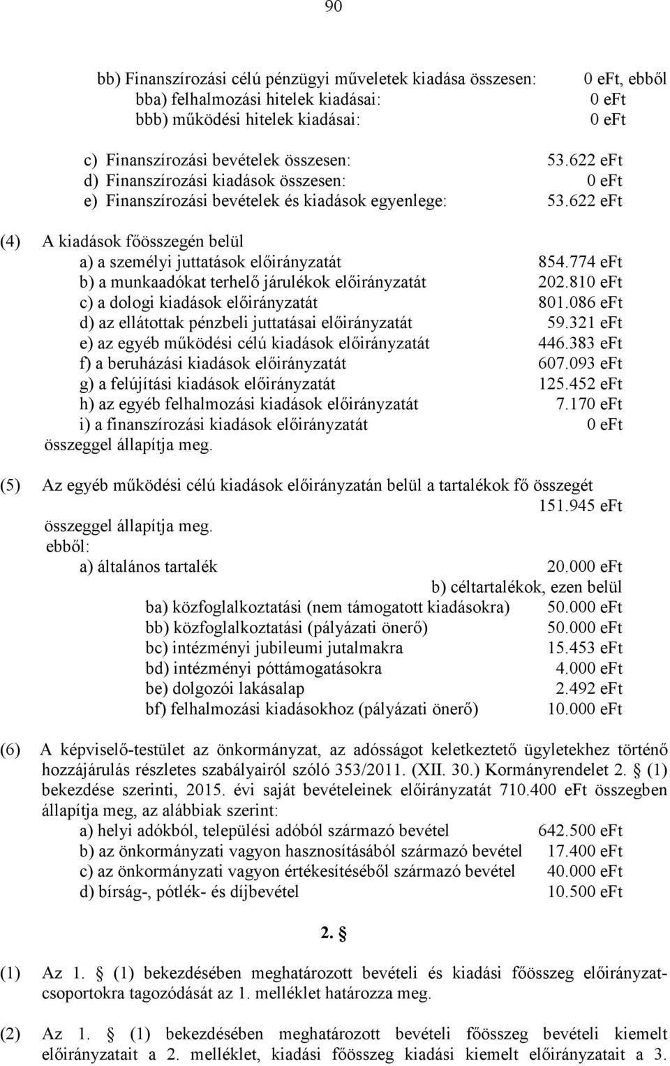 774 eft b) a munkaadókat terhelő járulékok előirányzatát 202.810 eft c) a dologi kiadások előirányzatát 801.086 eft d) az ellátottak pénzbeli juttatásai előirányzatát 59.