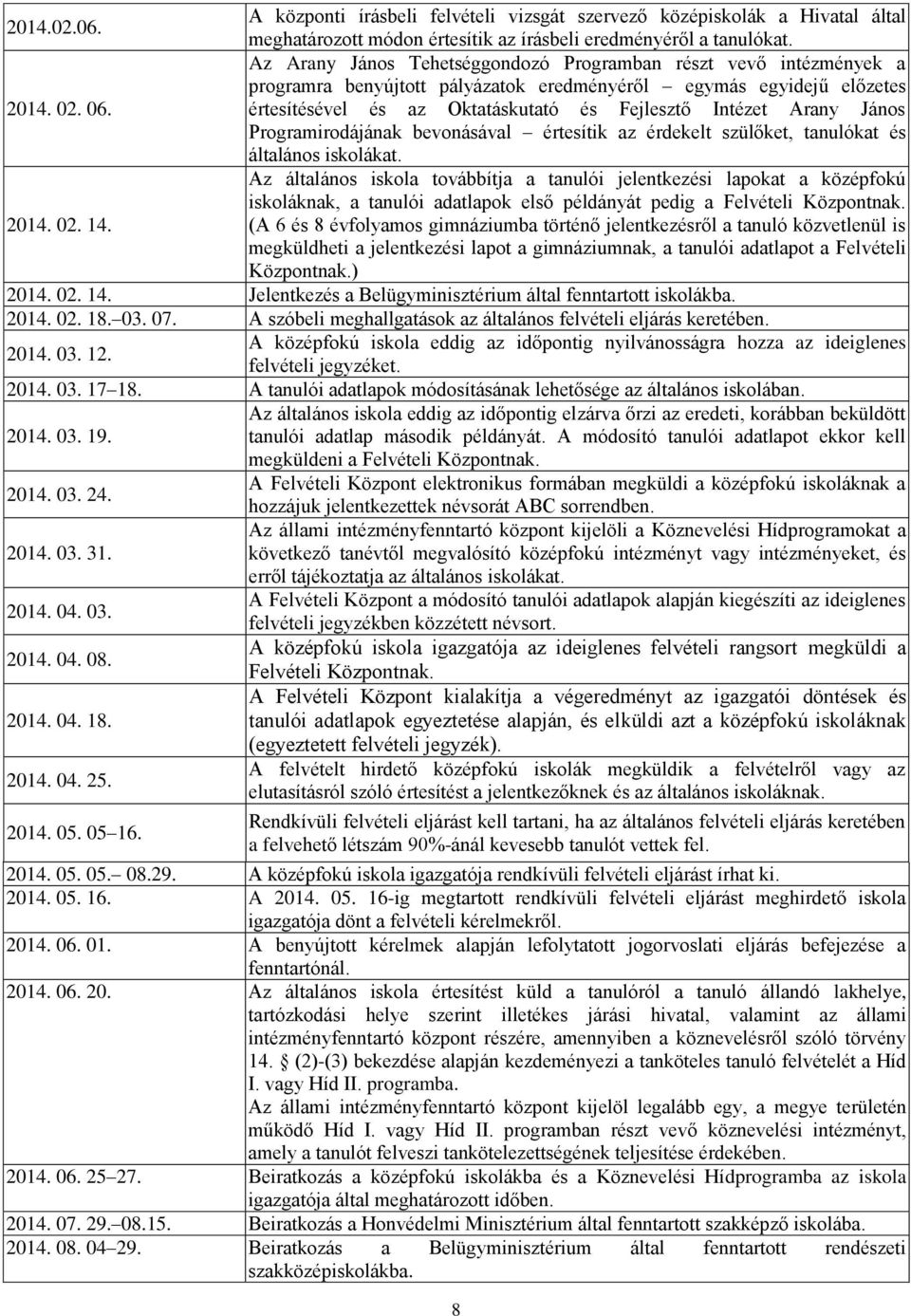 értesítésével és az Oktatáskutató és Fejlesztő Intézet Arany János Programirodájának bevonásával értesítik az érdekelt szülőket, tanulókat és általános iskolákat.