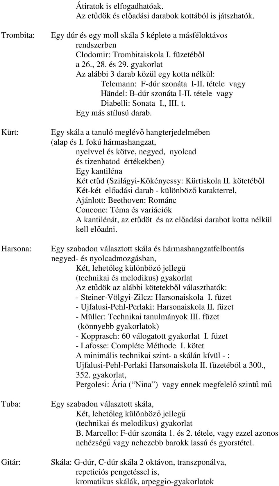 gyakorlat Az alábbi 3 darab közül egy kotta nélkül: Telemann: F-dúr szonáta I-II. tétele vagy Händel: B-dúr szonáta I-II. tétele vagy Diabelli: Sonata I., III. t. Egy más stílusú darab.