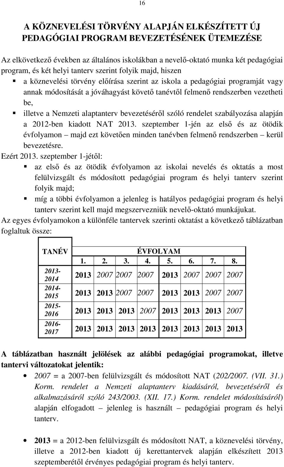 illetve a Nemzeti alaptanterv bevezetéséről szóló rendelet szabályozása alapján a 2012-ben kiadott NAT 2013.