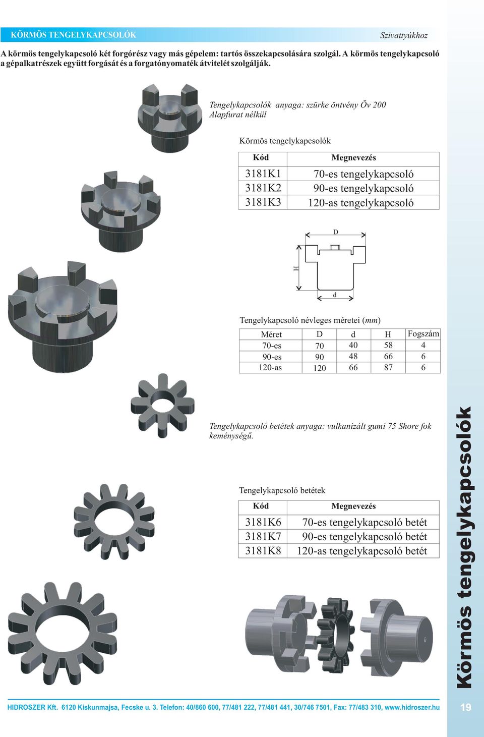Tengelykapcsolók anyaga: szürke öntvény Öv 200 Alapfurat nélkül Körmös tengelykapcsolók 3181K1 3181K2 3181K3 70-es tengelykapcsoló 90-es tengelykapcsoló 120-as tengelykapcsoló H D d