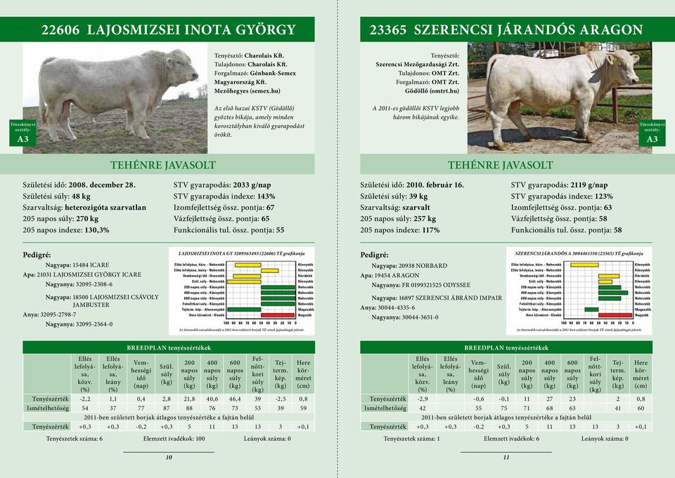 Születési : 8. december 28. Születési : 48 kg 205 : 270 kg 205 indexe: 130,3% STV gyarapodás: 2033 g/nap STV gyarapodás indexe: 143% Izomfejlettség össz. pontja: 67 Vázfejlettség össz.