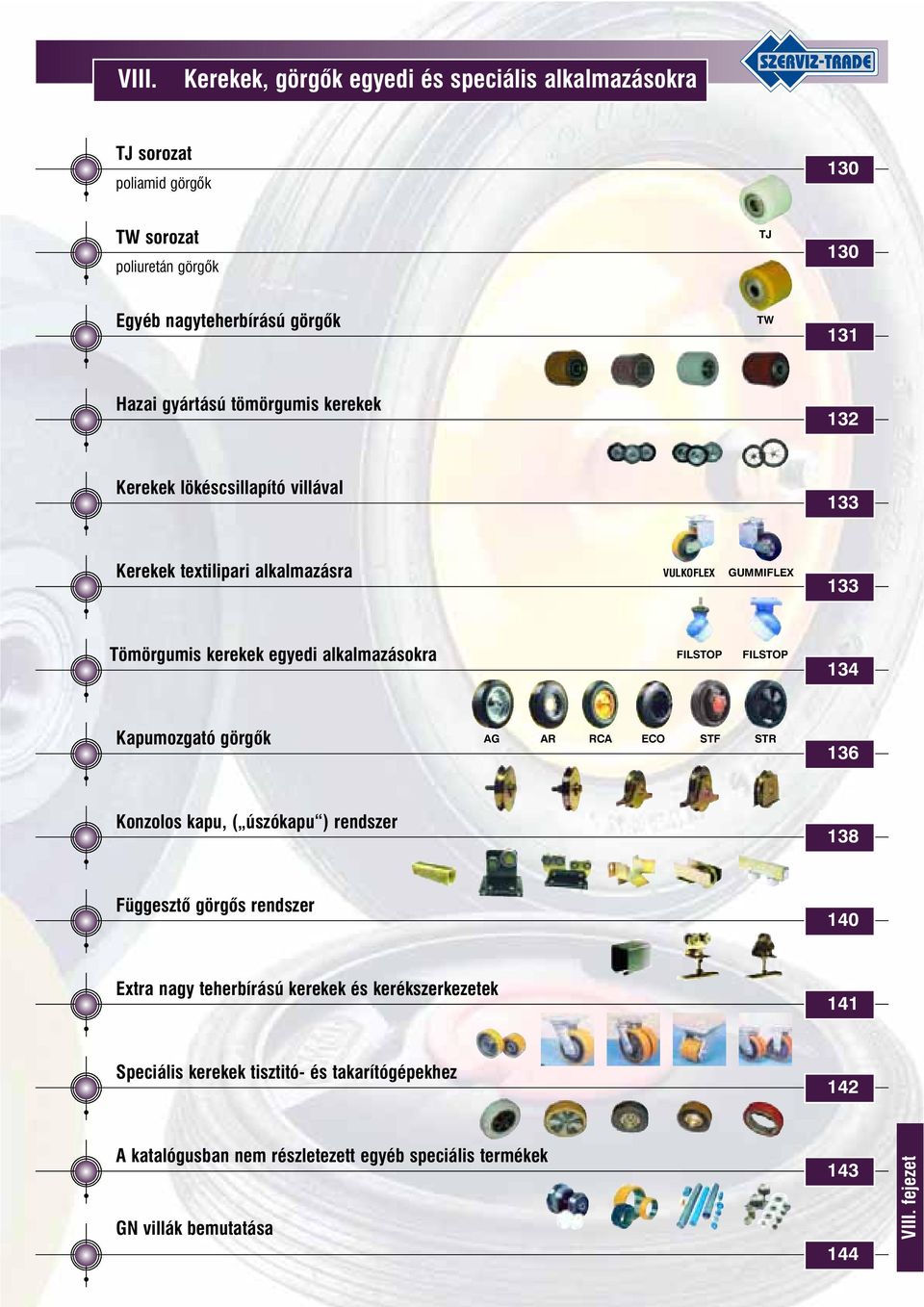 alkalmazásokra FILSTOP FILSTOP 134 Kapumozgató görgõk AG AR RCA ECO STF STR 136 Konzolos kapu, ( úszókapu ) rendszer 138 Függesztõ görgõs rendszer 140 Extra nagy