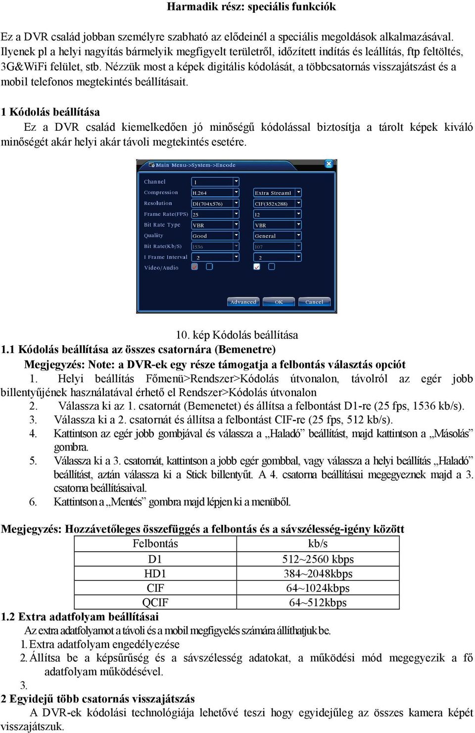 Nézzük most a képek digitális kódolását, a többcsatornás visszajátszást és a mobil telefonos megtekintés beállításait.