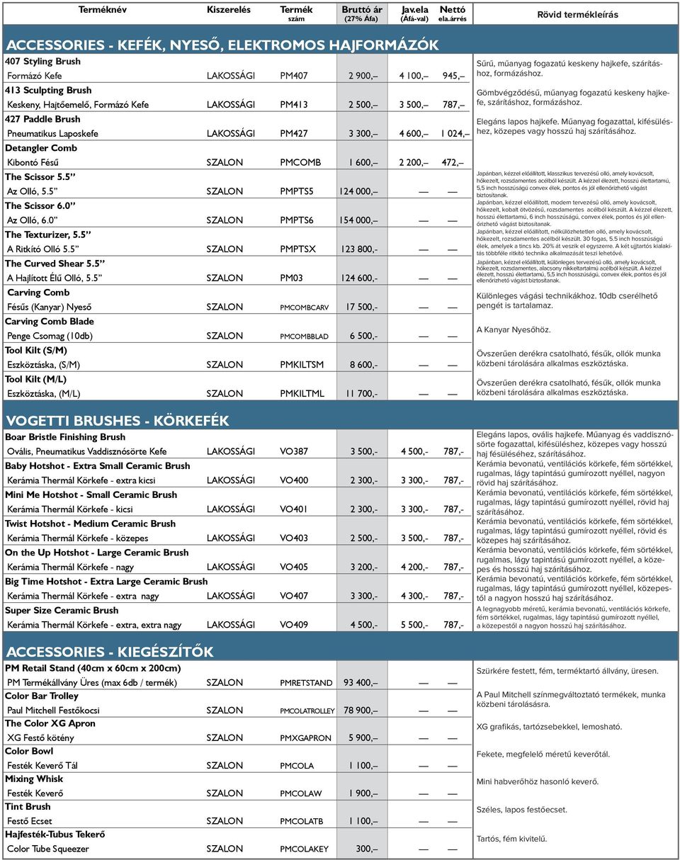 500, 3 500, 787, 427 Paddle Brush Pneumatikus Laposkefe LAKOSSÁGI PM427 3 300, 4 600, 1 024, Detangler Comb Kibontó Fésű SZALON PMCOMB 1 600, 2 200, 472, The Scissor 5.5 Az Olló, 5.