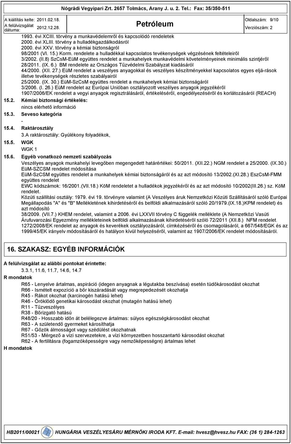 (IX. 6.) BM rendelete az Országos Tűzvédelmi Szabályzat kiadásáról 44/2000. (XII. 27.