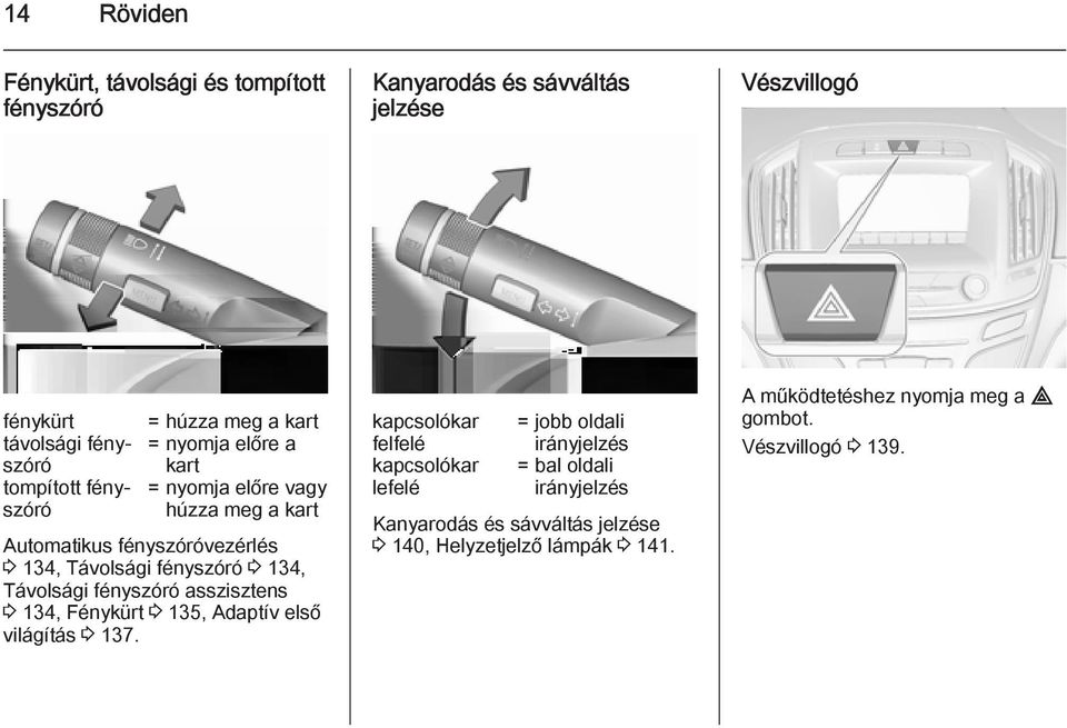 Távolsági fényszóró asszisztens 3 134, Fénykürt 3 135, Adaptív első világítás 3 137.