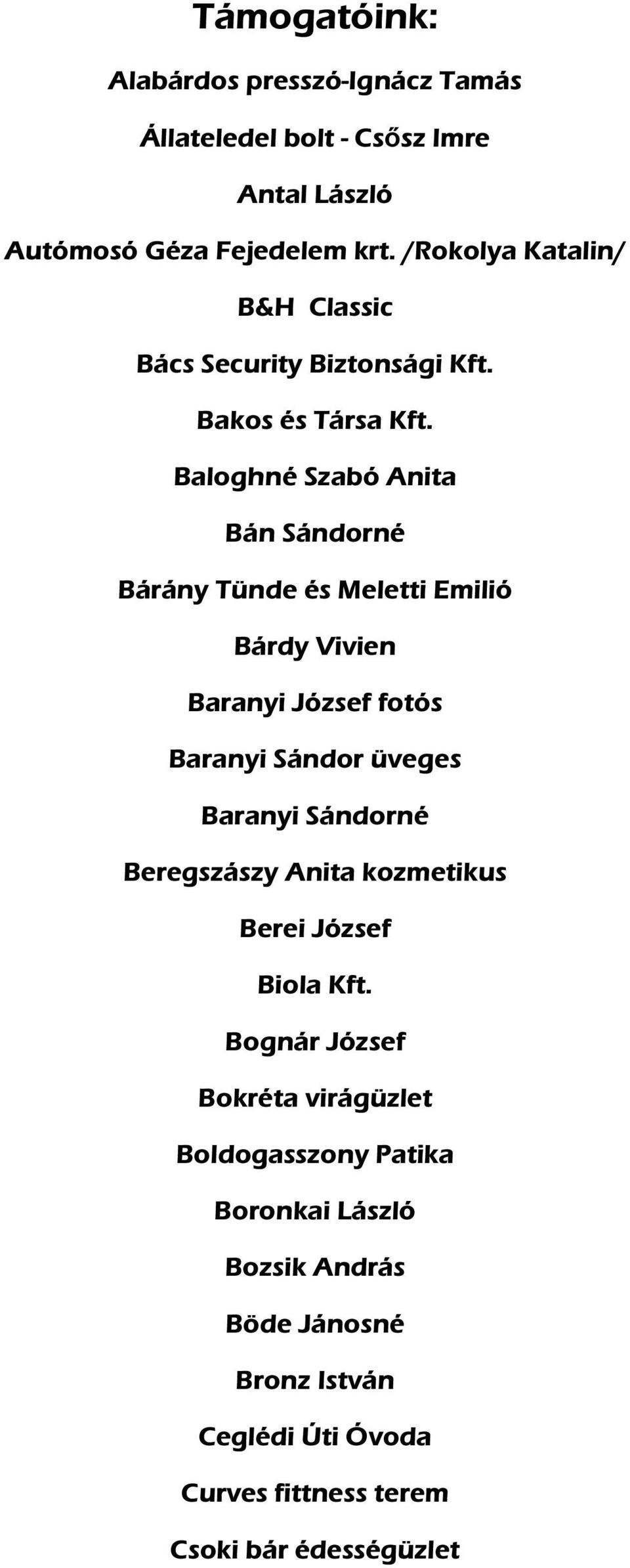 Baloghné Szabó Anita Bán Sándorné Bárány Tünde és Meletti Emilió Bárdy Vivien Baranyi József fotós Baranyi Sándor üveges Baranyi Sándorné