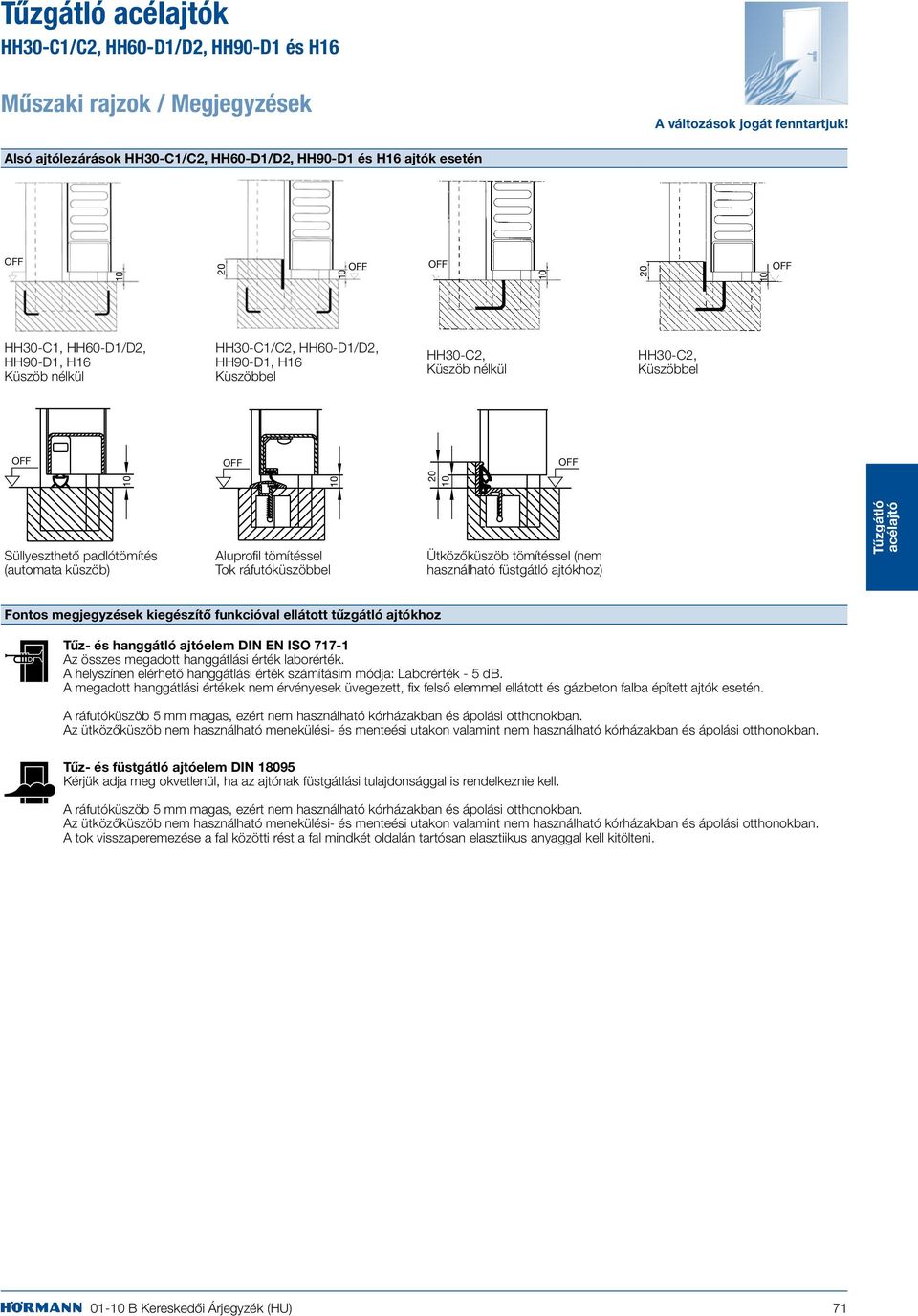 (automata küszöb) Aluprofil tömítéssel Tok ráfutóküszöbbel Ütközőküszöb tömítéssel (nem használható füstgátló ajtókhoz) Fontos megjegyzések kiegészítő funkcióval ellátott tűzgátló ajtókhoz Tűz- és