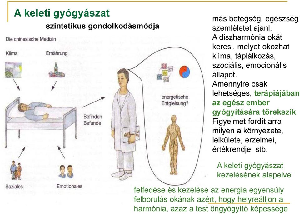 Amennyire csak lehetséges, terápiájában az egész ember gyógyítására törekszik.