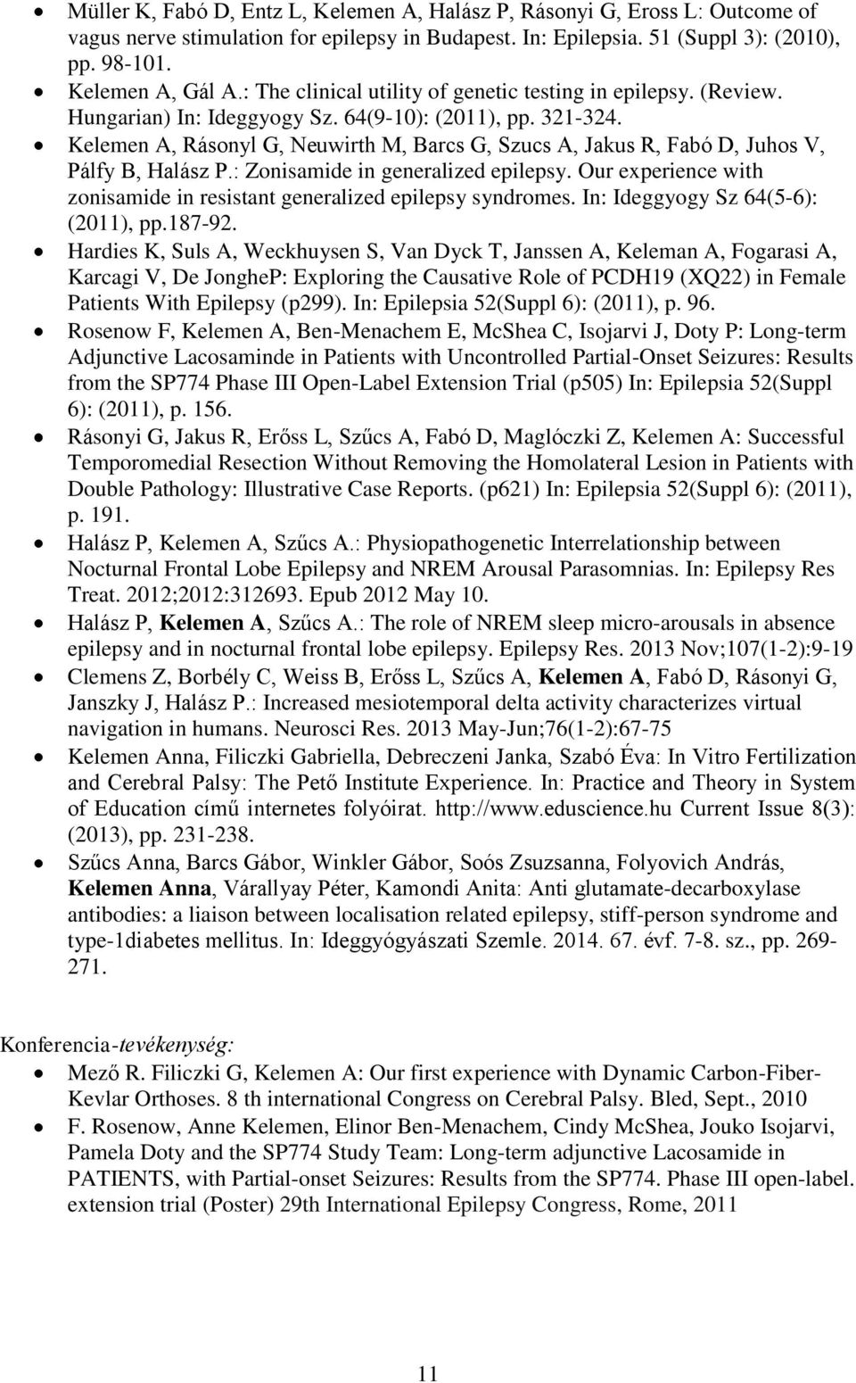 Kelemen A, Rásonyl G, Neuwirth M, Barcs G, Szucs A, Jakus R, Fabó D, Juhos V, Pálfy B, Halász P.: Zonisamide in generalized epilepsy.