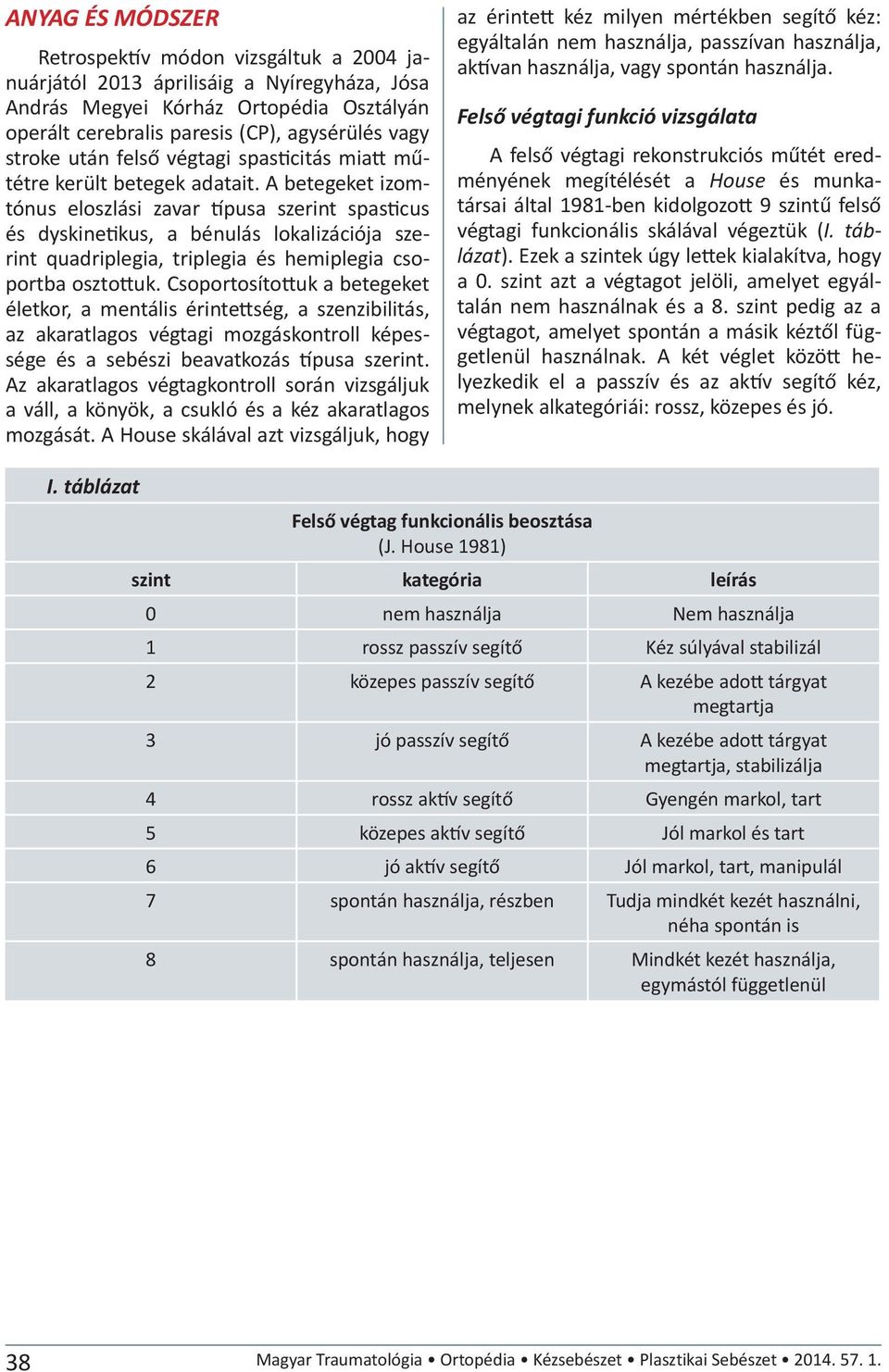 A betegeket izomtónus eloszlási zavar típusa szerint spasticus és dyskinetikus, a bénulás lokalizációja szerint quadriplegia, triplegia és hemiplegia csoportba osztottuk.