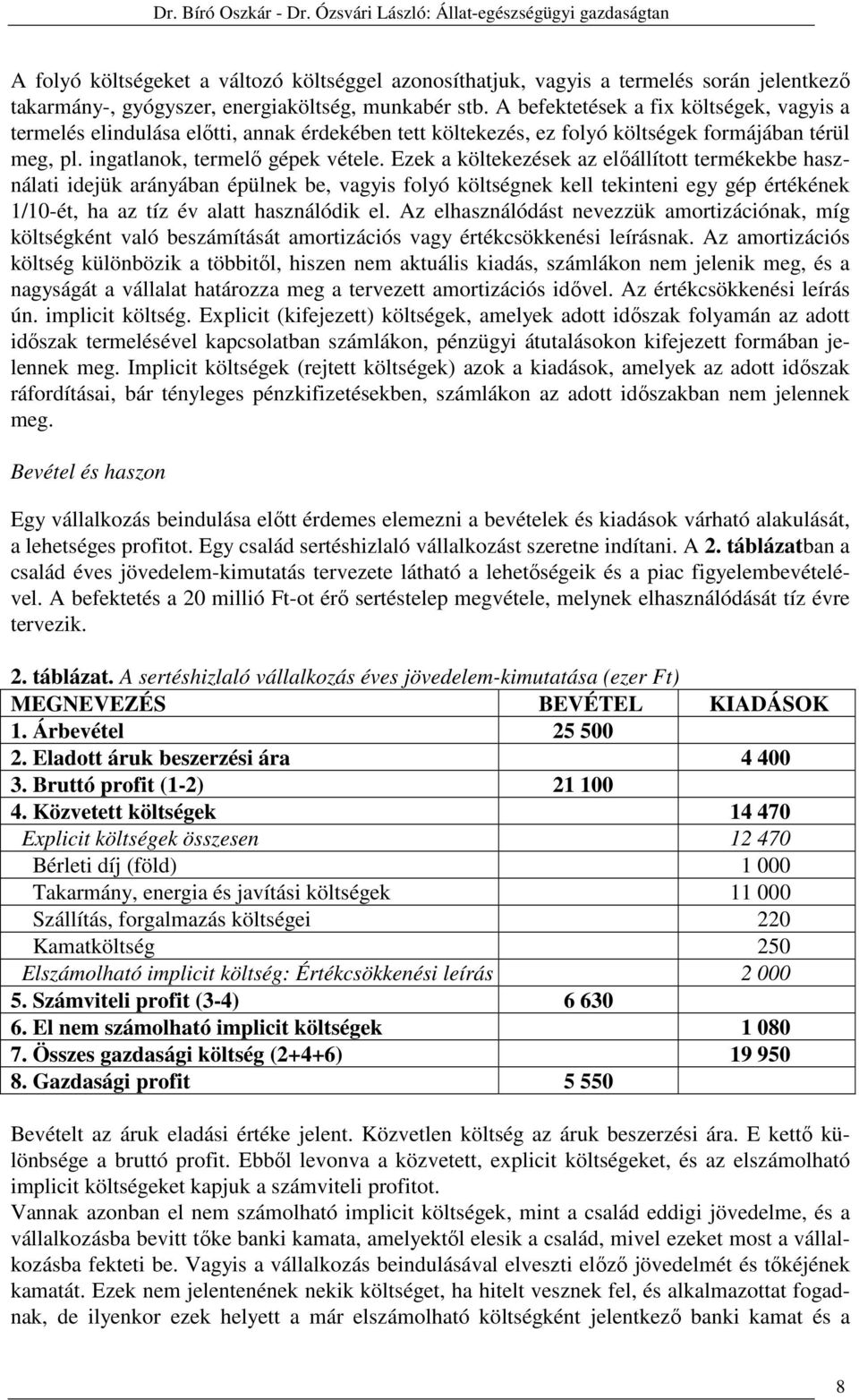 Ezek a költekezések az előállított termékekbe használati idejük arányában épülnek be, vagyis folyó költségnek kell tekinteni egy gép értékének 1/10-ét, ha az tíz év alatt használódik el.