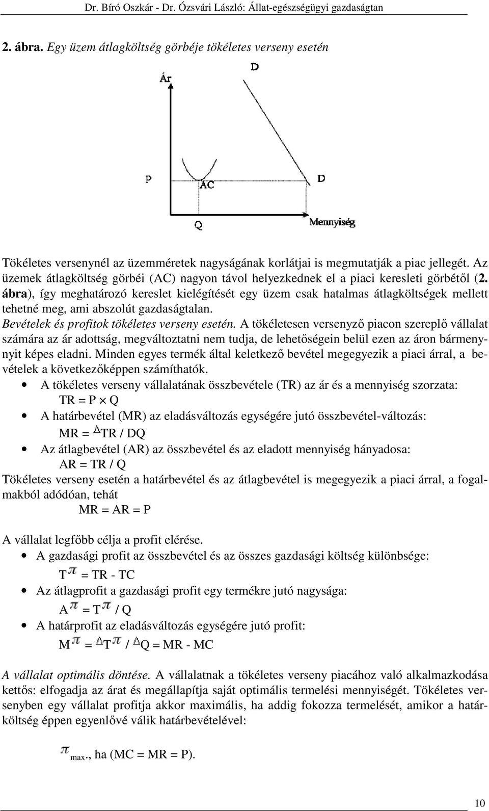 ábra), így meghatározó kereslet kielégítését egy üzem csak hatalmas átlagköltségek mellett tehetné meg, ami abszolút gazdaságtalan. Bevételek és profitok tökéletes verseny esetén.