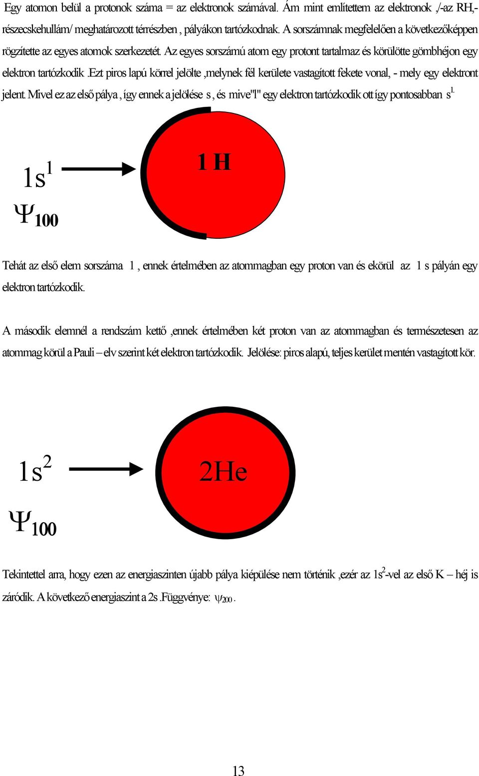 ezt piros lapú körrel jelölte,melynek fél kerülete vastagított fekete vonal, - mely egy elektront jelent.