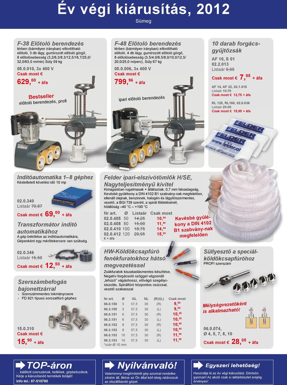 .0.010, 3x 400 V 629, 00 Bestseller előtoló berendezés, profi F-48 Előtoló berendezés térben (bármilyen irányban) elfordítható előtoló, 4 db lágy, gumírozott előtoló görgő, 8 előtolósebesség