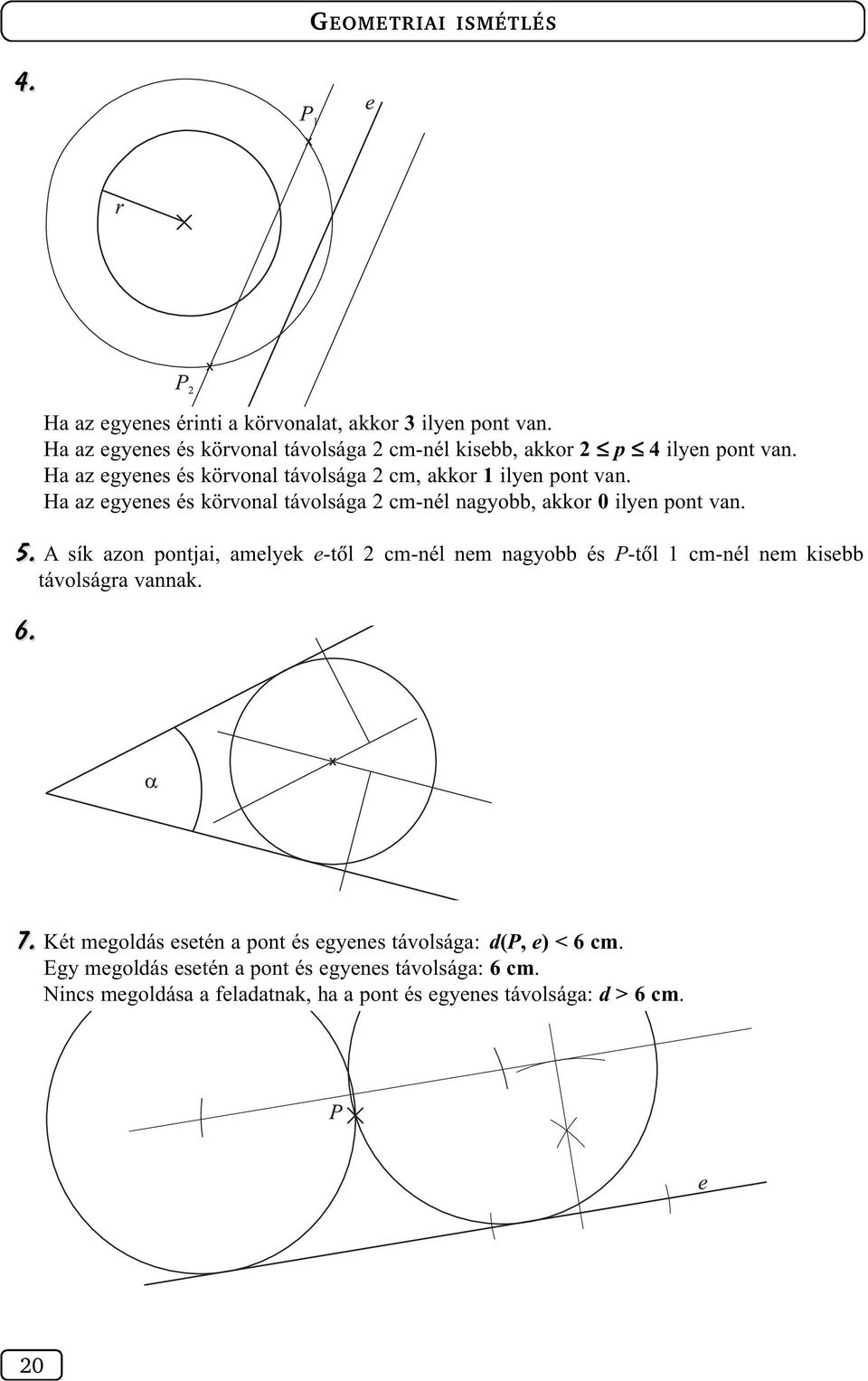 Ha az egyenes és körvonal távolsága cm-nél nagyobb, akkor 0 ilyen pont van. 5.