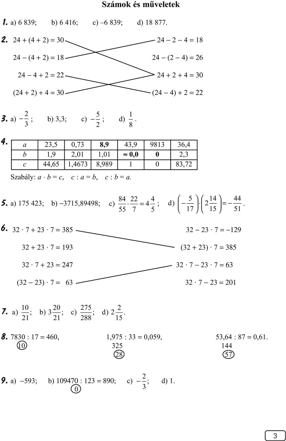 a,5 0,7 8,9 4,9 981 6,4 b 1,9,01 1,01 0,0 0, c 44,65 1,467 8,989 1 0 8,7 Szabály: a b = c, c : a = b, c : b = a. 5. a) 175 4; b) 715,89498; ; d) 5.