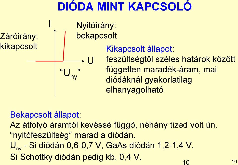 elhanyagolható Bekapcsolt állapot: Az átfolyó áramtól kevéssé függő, néhány tized volt ún.