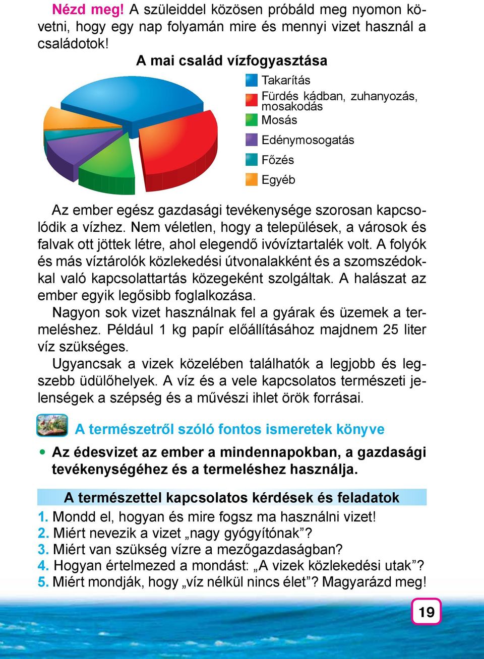 gazdasági tevékenysége szorosan kapcsolódik a vízhez. Nem véletlen, hogy a települések, a városok és falvak ott jöttek létre, ahol elegendő ivóvíztartalék volt.