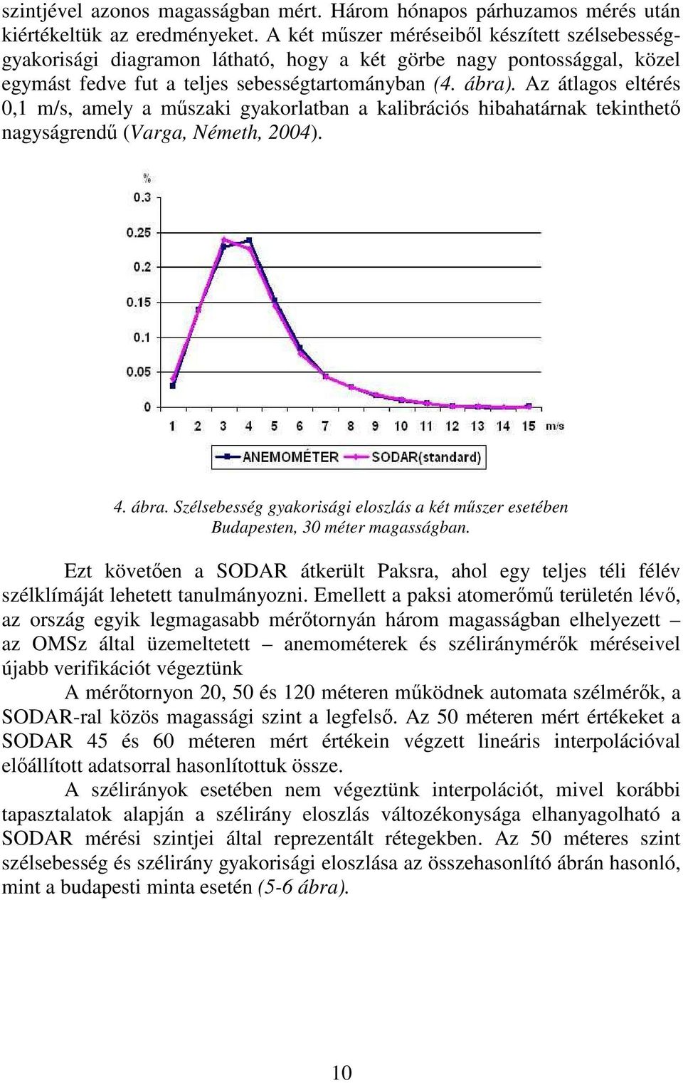 Az átlagos eltérés 0,1 m/s, amely a mőszaki gyakorlatban a kalibrációs hibahatárnak tekinthetı nagyságrendő (Varga, Németh, 2004). 4. ábra.