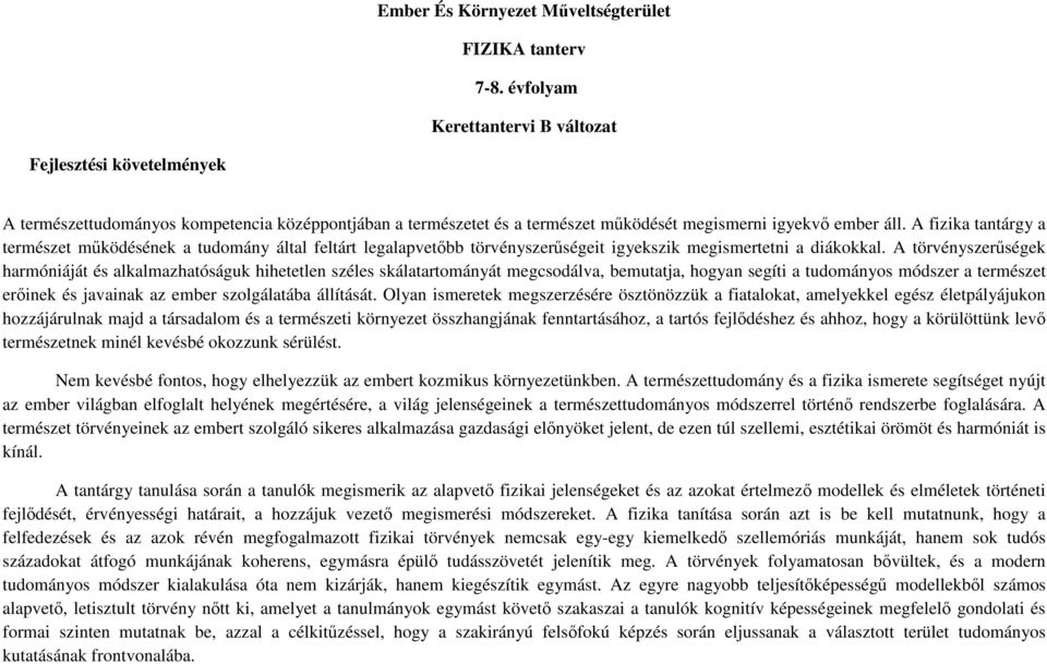 A fizika tantárgy a természet működésének a tudomány által feltárt legalapvetőbb törvényszerűségeit igyekszik megismertetni a diákokkal.