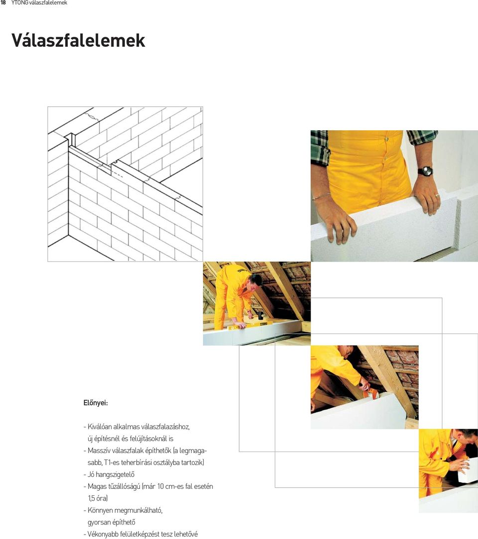 teherbírási osztályba tartozik) - Jó hangszigetelõ - Magas tûzállóságú (már 10 cm-es fal