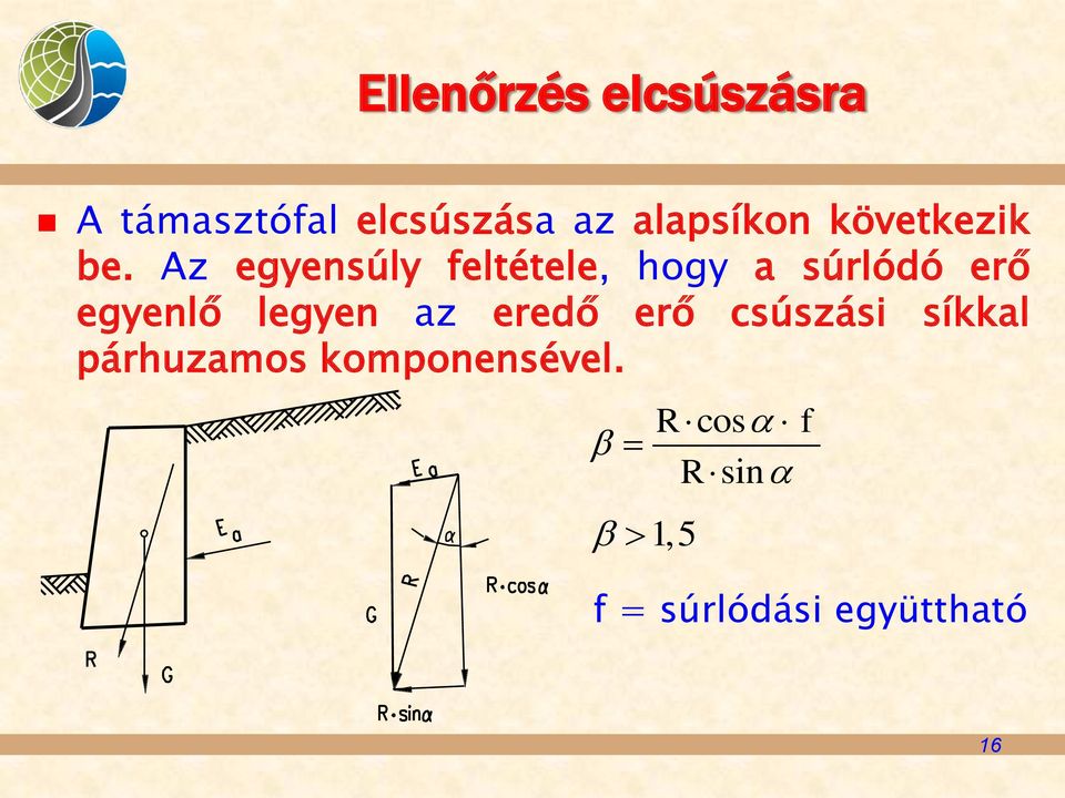 Az egyensúly feltétele, hogy a súrlódó erő egyenlő legyen