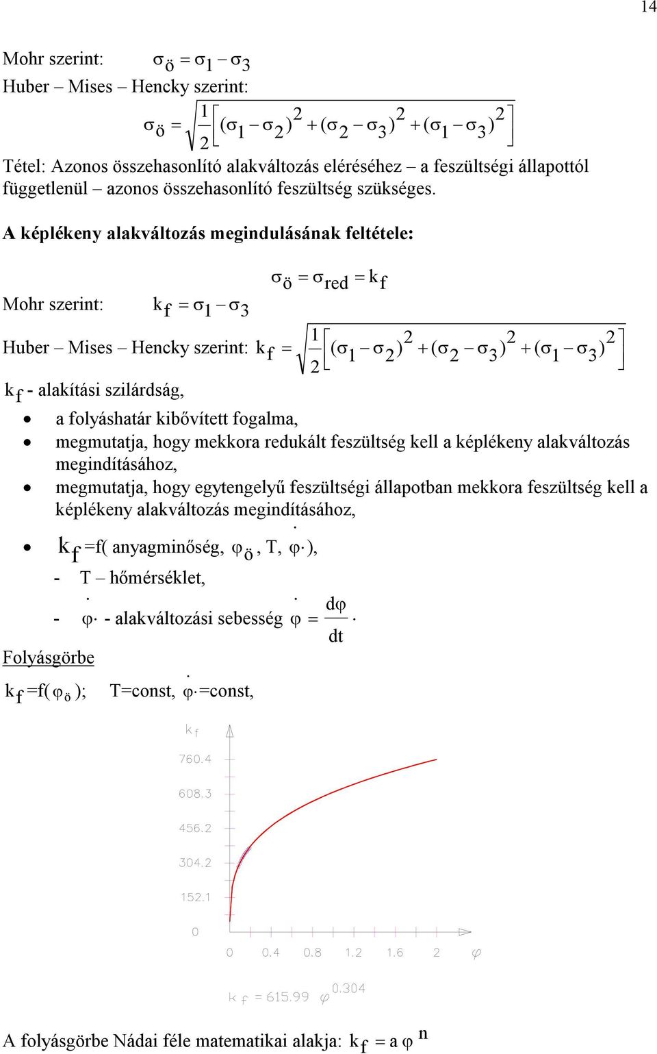 A képlékeny alakváltozás megindulásának feltétele: Mohr szerint: kf 3 Huber Mises Hencky szerint: k f kf - alakítási szilárdság, a folyáshatár kibővített fogalma, megindításához, ö red k f ( (